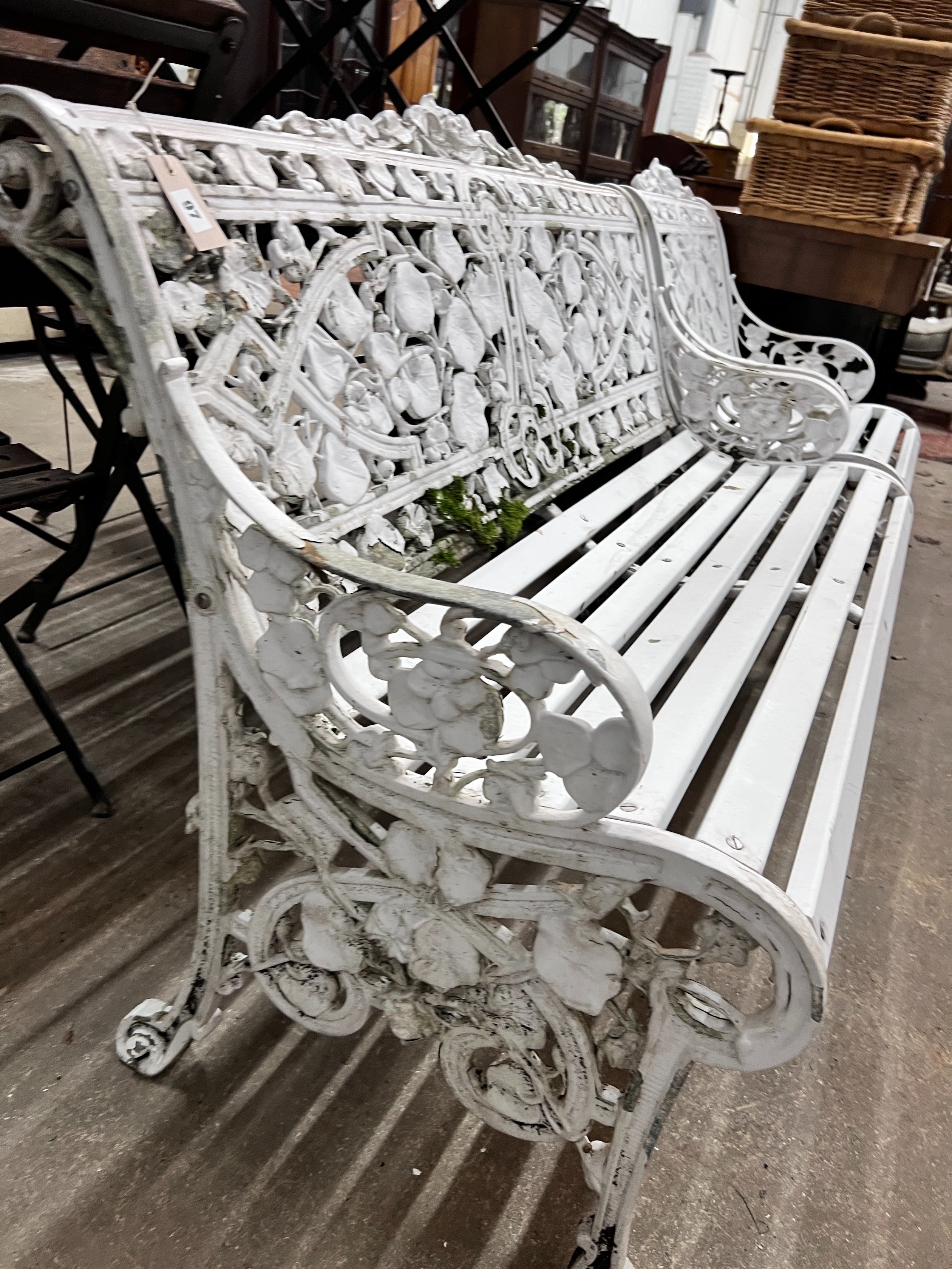 A Victorian style 'Lily of the Valley' pattern aluminium slatted garden bench, length 128cm, depth 68cm, height 82cm and a chair *Please note the sale commences at 9am.